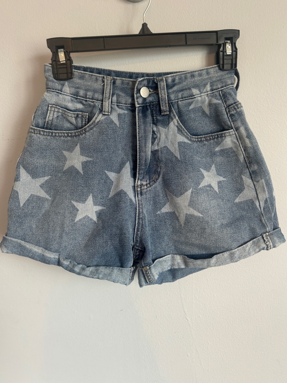 ROMWE Blue Star Print High-Rise Denim Shorts